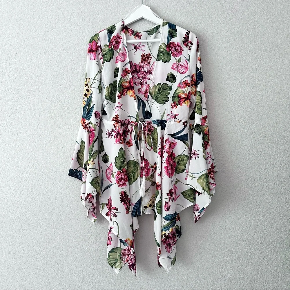 Tropical Bell Sleeve Kimono Top - Picture 2 of 8